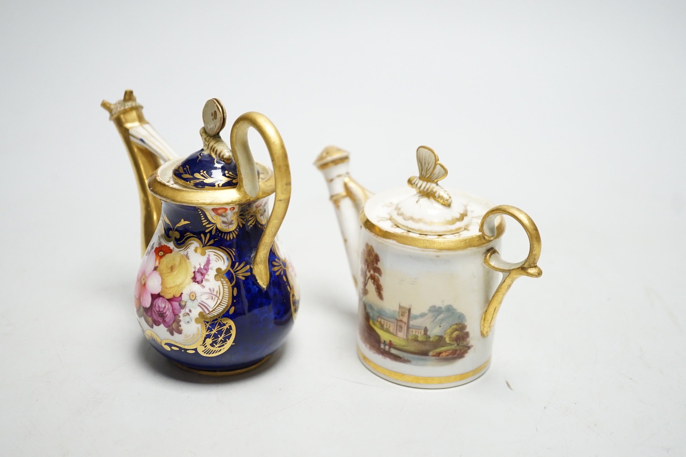 Toy porcelain: two English rosewater sprinklers, c.1810-1820, possibly Coalport, each modelled in the form of a watering can